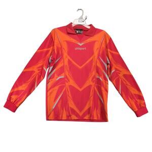 Vtg 90s Uhlsport Soccer Goalkeeper Jersey Men's M Orange Red Elbow Pads Collar